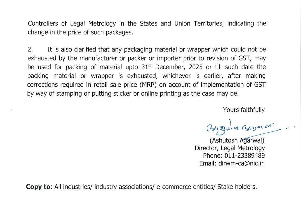 Government Allows MRP Changes on Unsold Goods After GST Revision