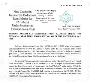 Income-Tax Deductions from Salaries for FY 2024-25 Under Section 192 (Circular-no-03-2025)