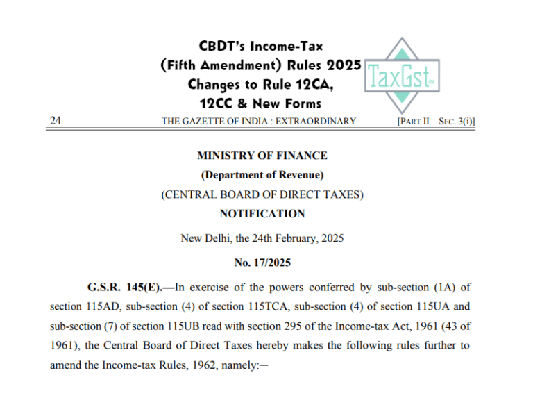 CBDT’s Income-Tax (Fifth Amendment) Rules 2025: Changes to Rule 12CA, 12CC & New Forms