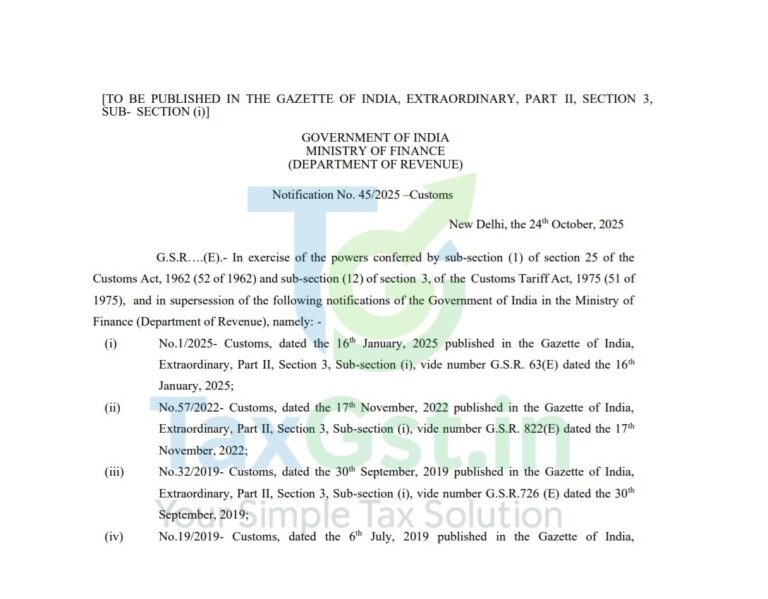Notification No. 45/2025 Custom