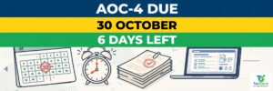AOC-4 Due 30 October 2026: 6 Days Left, No Extension Circular Yet — Annual Filing Checklist 2 AOC-4 Due 30 October 2026: 6 Days Left, No Extension Circular Yet — Annual Filing Checklist