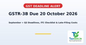 GSTR-3B Due 20 October 2026: September + Q2 Deadlines, ITC Checklist & Late-Filing Risks