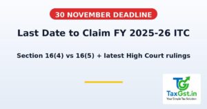Last Date to Claim ITC for FY 2025-26 Is 30 November 2026: Section 16(4) Deadline Explained