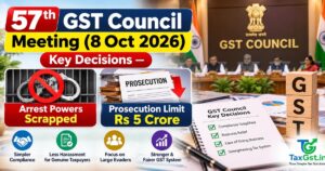57th GST Council Meeting (8 Oct 2026): Key Decisions — Arrest Powers Scrapped, Prosecution Limit Rs 5 Cr 2 57th GST Council Meeting (8 Oct 2026) key decisions